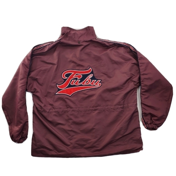 Vtg Fubu Windbreaker Track Jacket Mens 2XL Maroon Mesh Lined Zip-Up 90 Hip Hop - Picture 1 of 12